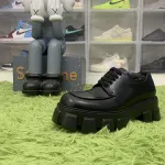 Prada Monolith 55mm Lace Up Loafer Black Brushed Leather  1E708L_B4L_F0002_F_B055