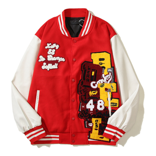 Diverse Collection of Varsity Jackets in Various Colors and Styles