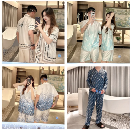 L1ouis Vuitton Black and White Monogram Short Sleeve Pajama Set