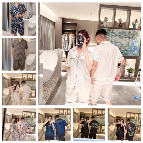 White Short Sleeve Pajama Set for Men and Women