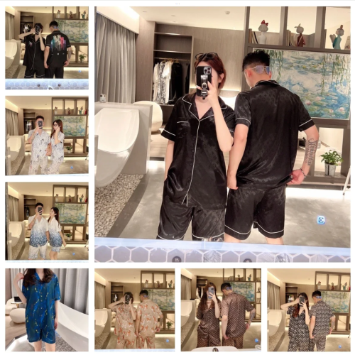 Black Short Sleeve Pajama Set for Couples