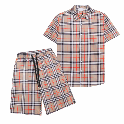 Burberry Beige Plaid Short Sleeve Shirt and Shorts Set