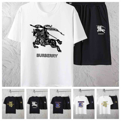 Burberry White Graphic T-Shirt and Black Shorts Set