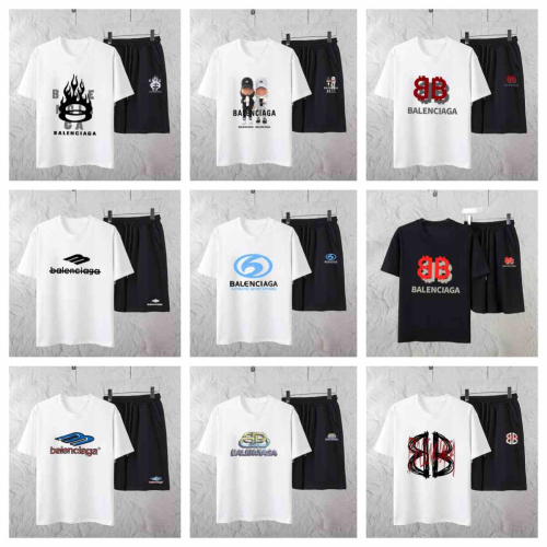 B1alenciaga White T-Shirt and Black Shorts Set