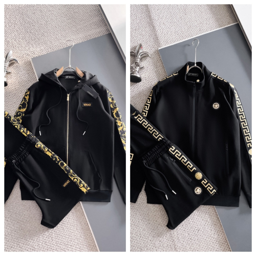 Versace Black Hoodie and Shorts Set with Gold Accents