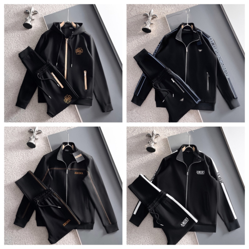 Zegna Black Zip-Up Hoodie and Pants Set, Emporio Armani Black Jacket and Pants Set, Amiri Black Jack