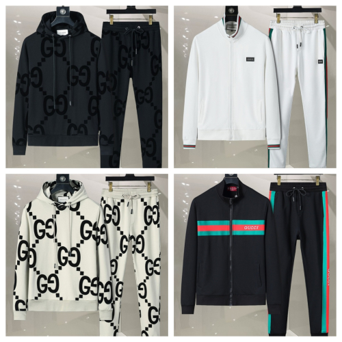 Gucci Black Hoodie and Pants Set, White Zip-Up Jacket and Pants Set, White Hoodie and Pants Set, Bla