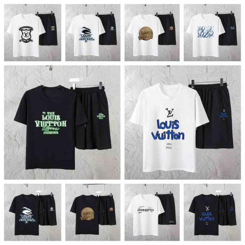 Louis Vuitton Black and White T-Shirt and Shorts Sets