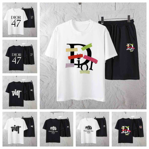 Dior White Graphic T-Shirt and Black Shorts Set