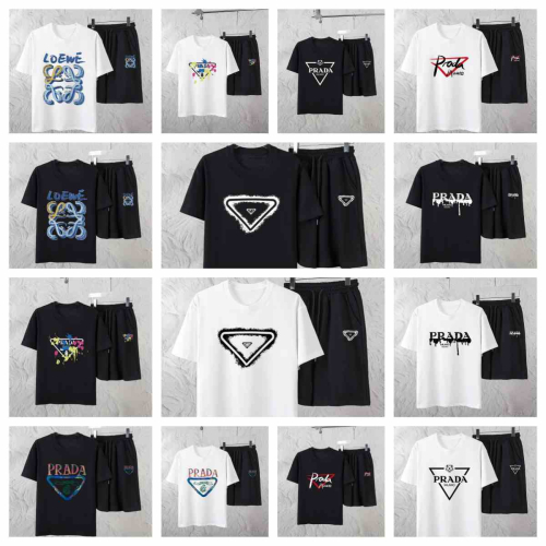 Prada Black and White T-Shirt and Shorts Sets