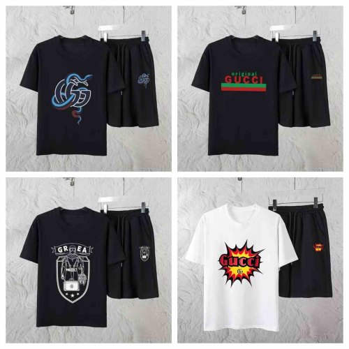 G1ucci Black T-Shirt and Shorts Set with White Variation