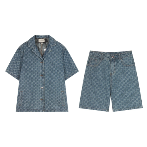 Gucci Blue Denim Shirt and Shorts Set