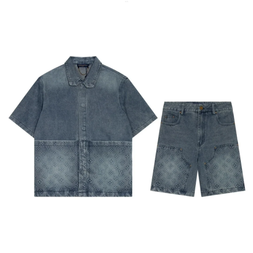 Louis Vuitton Blue Denim Shirt and Shorts Set