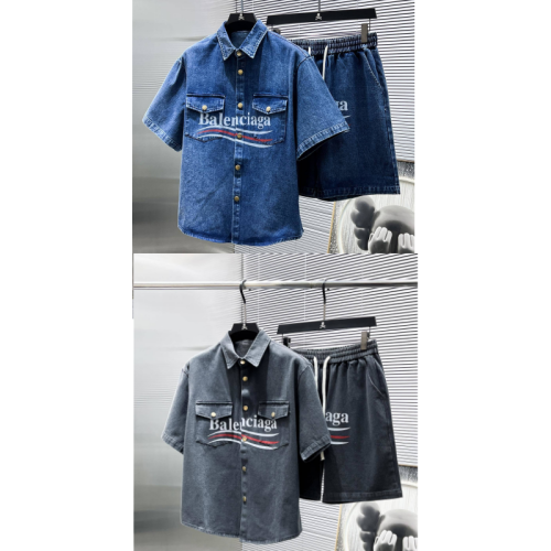 Balenciaga Blue Denim Shirt and Shorts Set