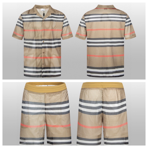 Burberry Beige Mesh Striped Shirt and Shorts Set