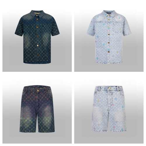 Louis Vuitton Denim Short Sleeve Shirt and Shorts Set