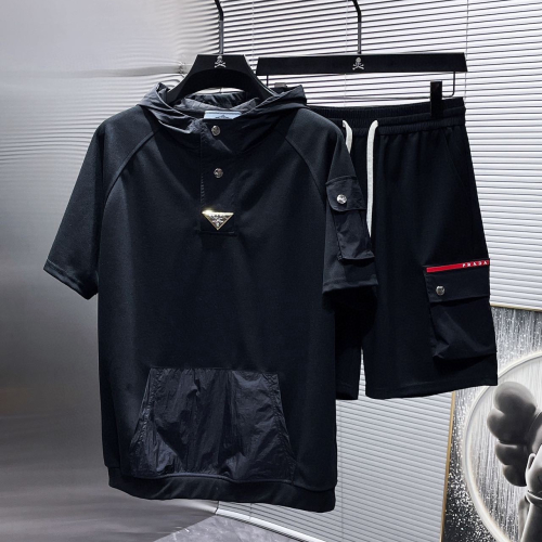 Prada Black Hooded Short Sleeve Set with Shorts