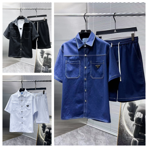 Prada Blue Denim Short Sleeve Shirt and Shorts Set
