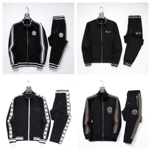 Dolce & Gabbana Black Track Suit with White Stripes and Versace Black Track Suit with Gold Accen