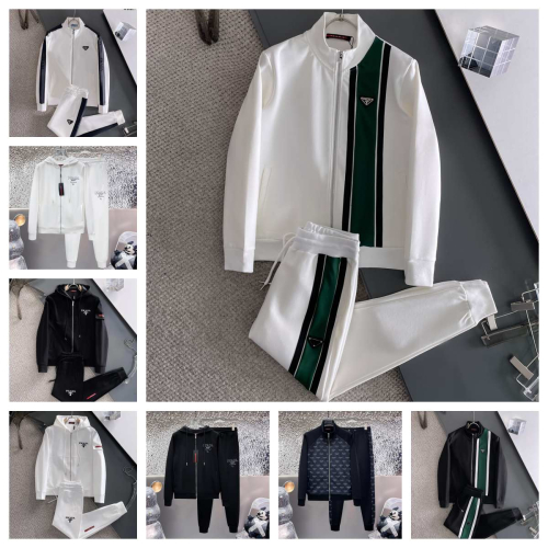 Prada White Track Suit with Green and Black Stripes