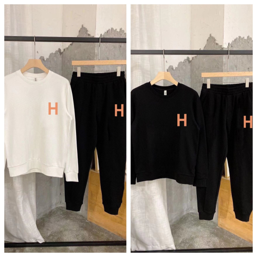 H Letter White and Black Sweatshirt Set with Matching Pants