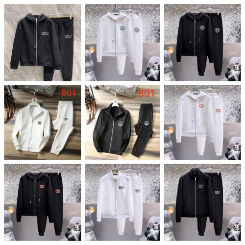 Gucci Black and White Hoodie Tracksuit Sets