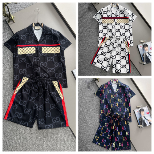 Gucci Black and White Logo Print Short Sleeve Set