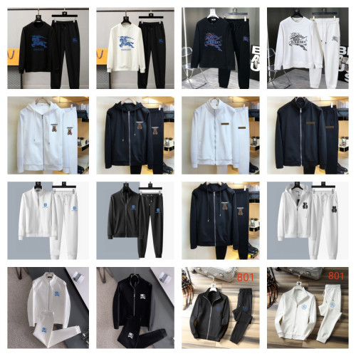 Burberry Black and White Tracksuit Sets with Logo Embroidery