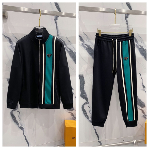 Prada Black Track Jacket and Pants Set with Teal Stripes