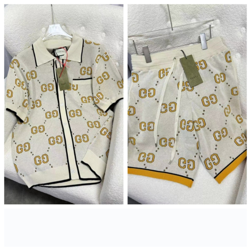 Gucci Beige GG Logo Knit Cardigan and Shorts Set