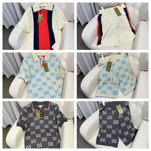 Gucci White Polo Shirt and Shorts Set with Color Block and Pattern Designs