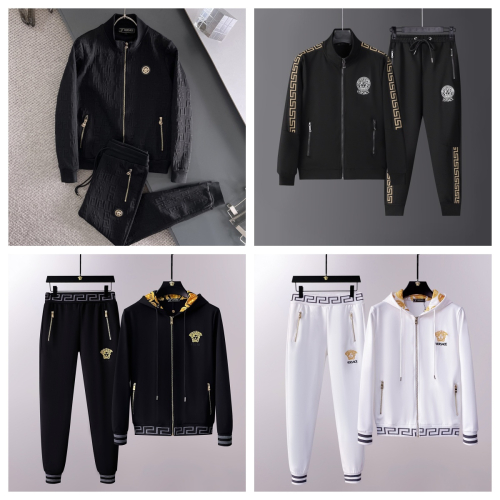 Versace Black and White Tracksuit Sets with Zipper Jackets and Pants