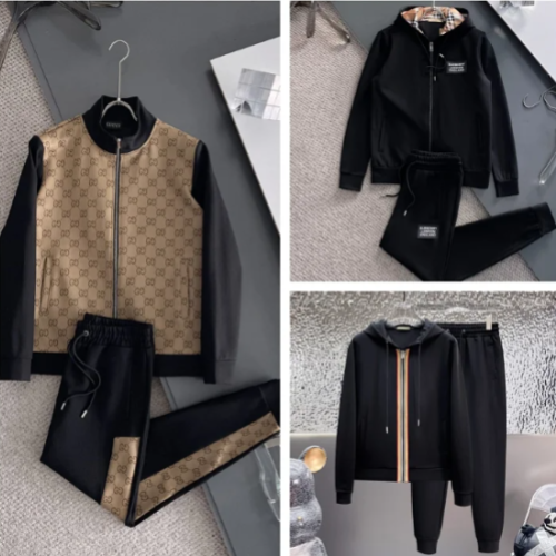 Gucci Beige and Black Track Suit with Burberry Black Hoodie and Joggers Set