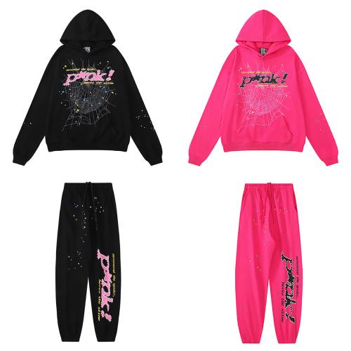 Pink and Black Hoodie and Pants Set with Spider Web Design