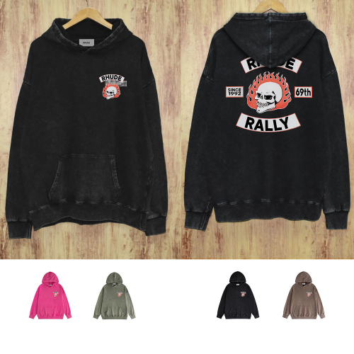 Rhude Black Hoodie with Skull Graphic