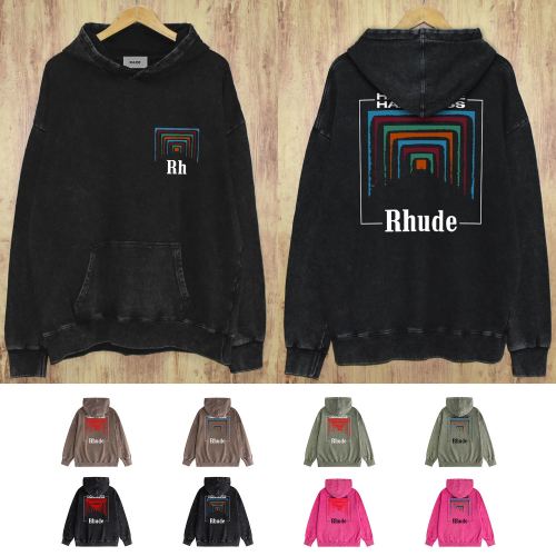 Rhude Black Hoodie with Front and Back Graphic Design