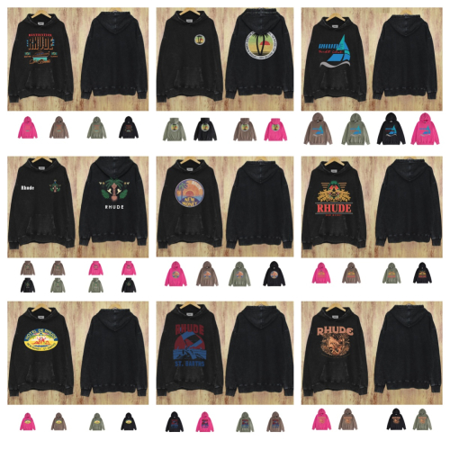 RHUDE Black Hoodie with Graphic Print